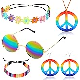 5 Pcs Hippie Costume Accessories Set Women, 60s 70s Party Dressing Accessory Peace Sign Necklace Party Decorations for Party