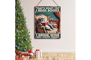 Vintage Cat Reading Book Decor Sign for Home Bookshelf Library Living Room Gifts for Bookworm Bookish Book Lover 7 x 9.4 inch