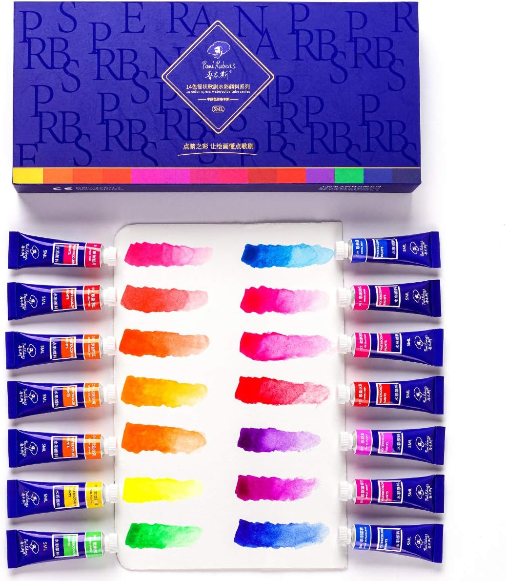 Amazon Paul Rubens 水彩絵の具 蛍光色 14色セット 透明水彩絵の具 5ml ペイント チューブ 漫画 イラスト 学習教材 画材 絵の具セット 絵具 通販
