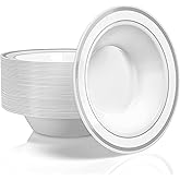 Stock Your Home Plastic Party Bowls (50 Pack) 12 Oz Elegant Disposable Dinnerware - Fancy Shatterproof Tableware for Catering, Holidays, Parties Supplies, Weddings, Catering, and Everyday Use (Silver)