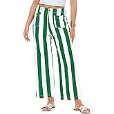 Magrank Women Striped Jeans Stretchy Cropped Vertical Denim Pants with Pockets
