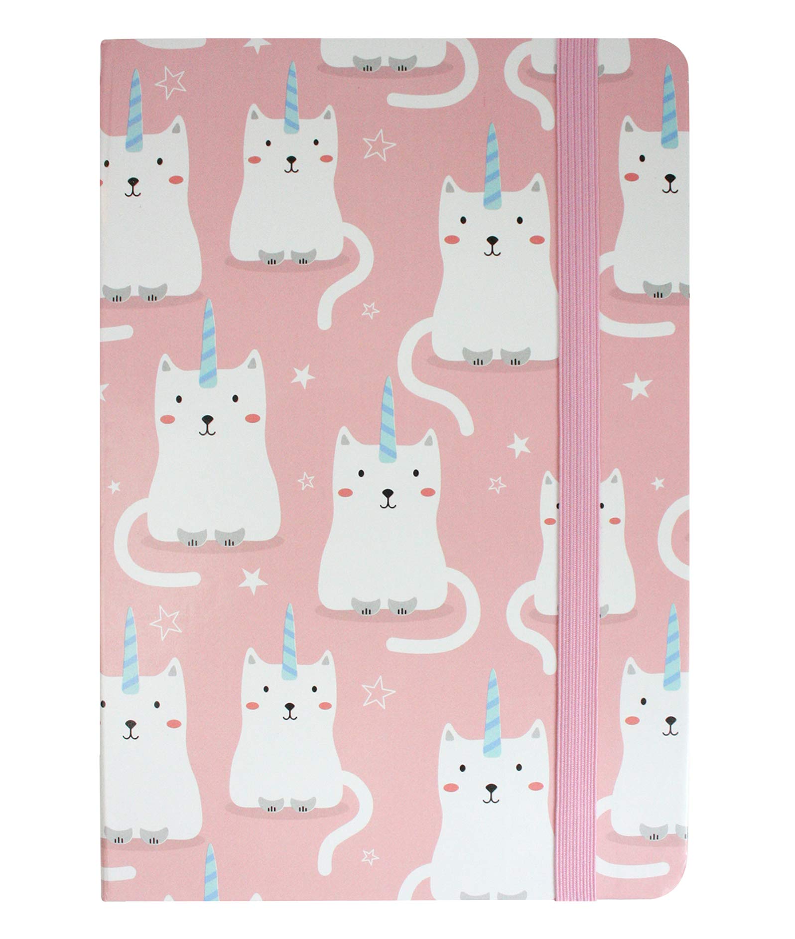 Emartbuy Hardbound Diary Notebook Notepad Writing Journal Ruled A5 Size 96 Sheets (192 Pages) With Elastic Band - Kitty - Pink