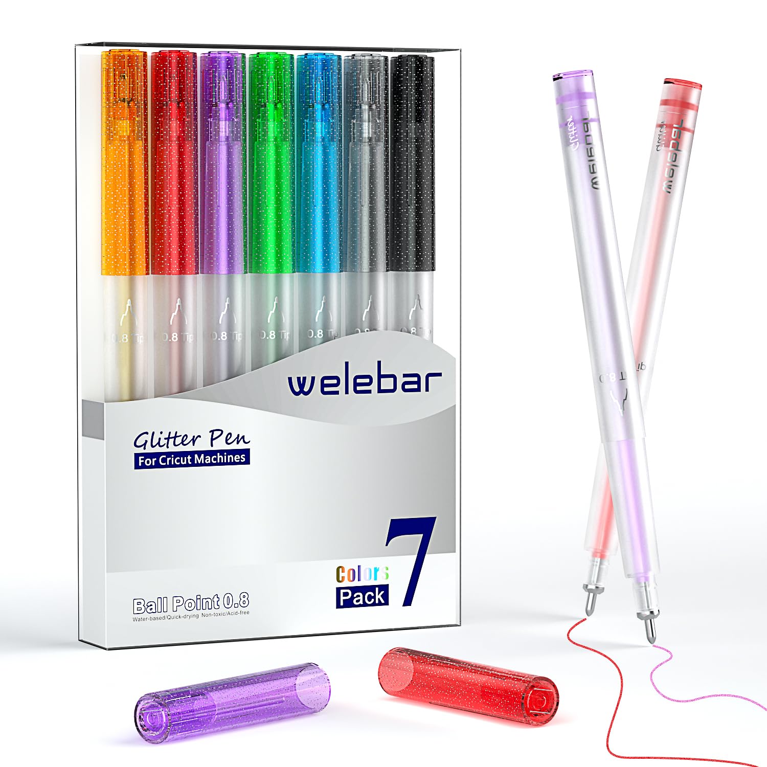 Welebar Glitter Gel Pens for Cricut Maker 3/Maker 4/Explore 3/Explore 4/Air 2, 7 Pack 0.8 Tip Ball Point Pen Set for Writing Drawing Invitations โ image 1
