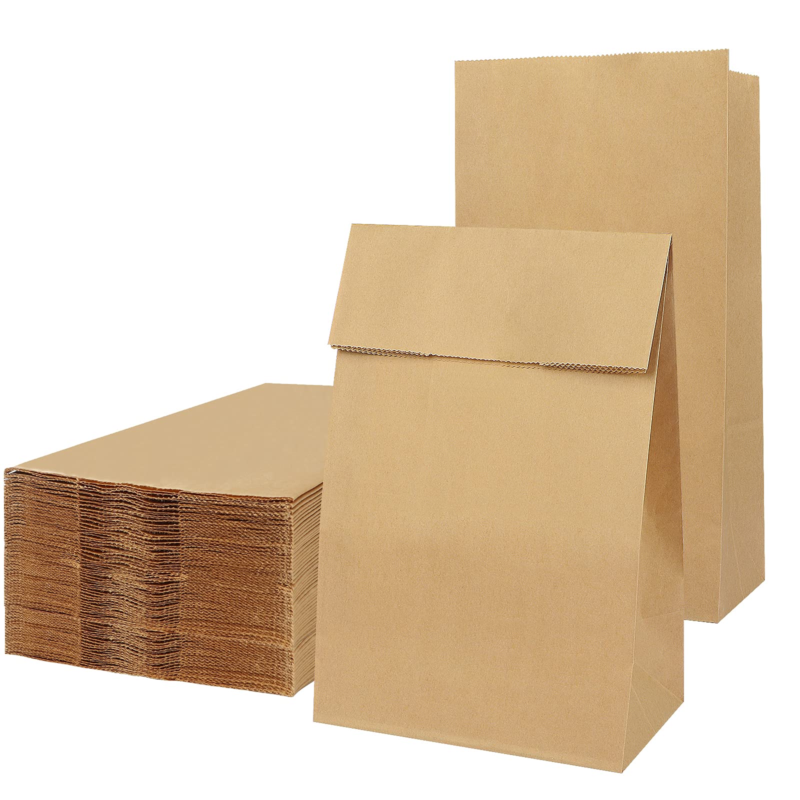 50PCS Small Brown Paper Bags, 7.9" × 4.9" × 12.6" inch Strong Kraft Paper Sweet Bag, Eco Friendly, For Snack, Wedding, Birthday, Xmas, Easter Party — image 1