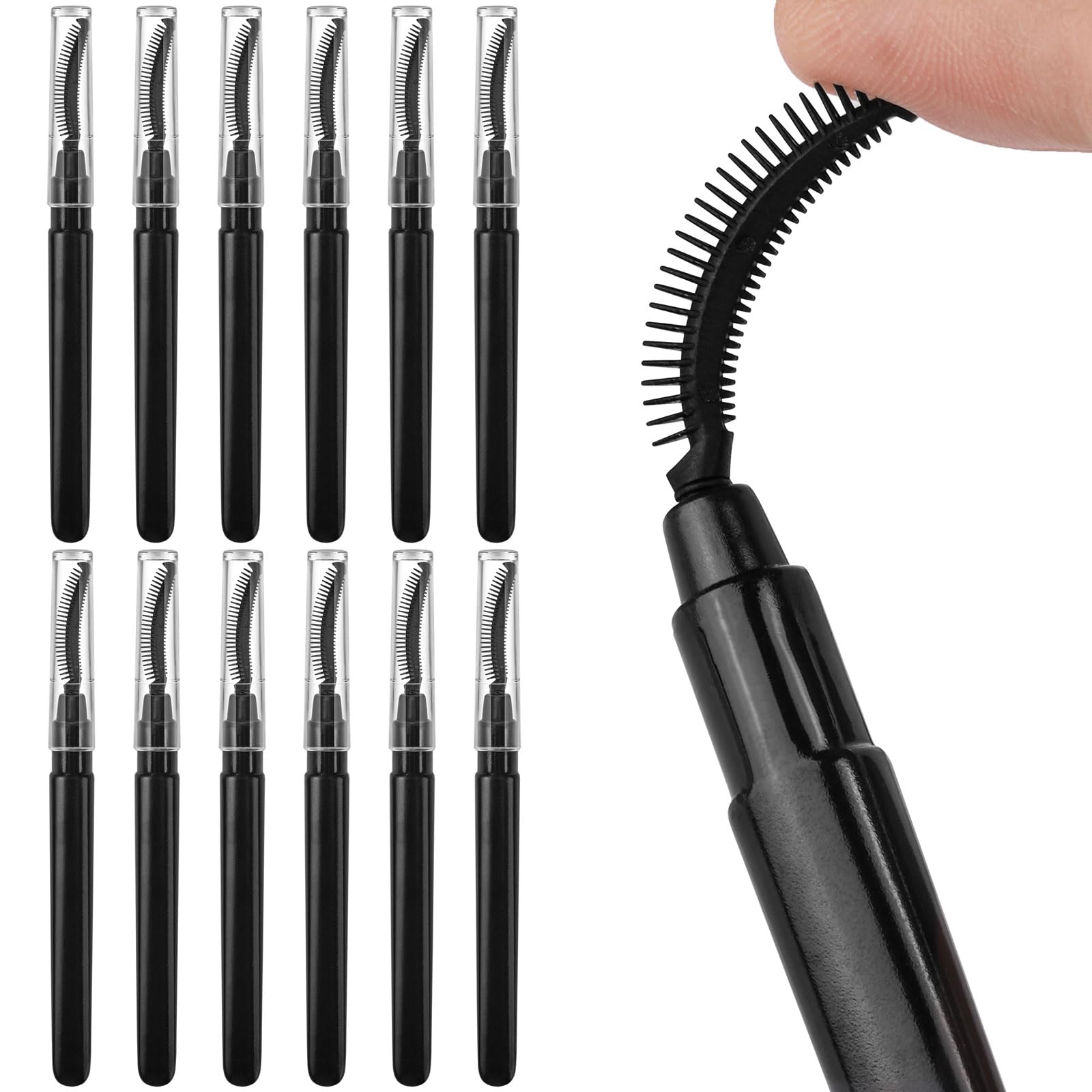 Photo 1 of 12 Pcs Mascara Wands Reusable Silicone Eyelash Brushes Spoolies Eyebrow Brushes Black with Lid