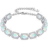 Natural Opal Bracelet 925 Sterling Silver Natural Opal Bracelet Jewelry for Women Birthday Christmas Gifts