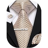 YOHOWA Men Plaid/Striped Ties Set Silk Business Wedding Formal Fashion Necktie and Pocket Square Cufflinks Set