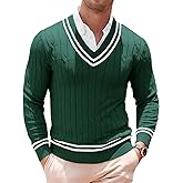 Runcati Mens V Neck Sweater Casual Cable Knit Slim Fit Pullover Long Sleeve Fall Winter Sweaters