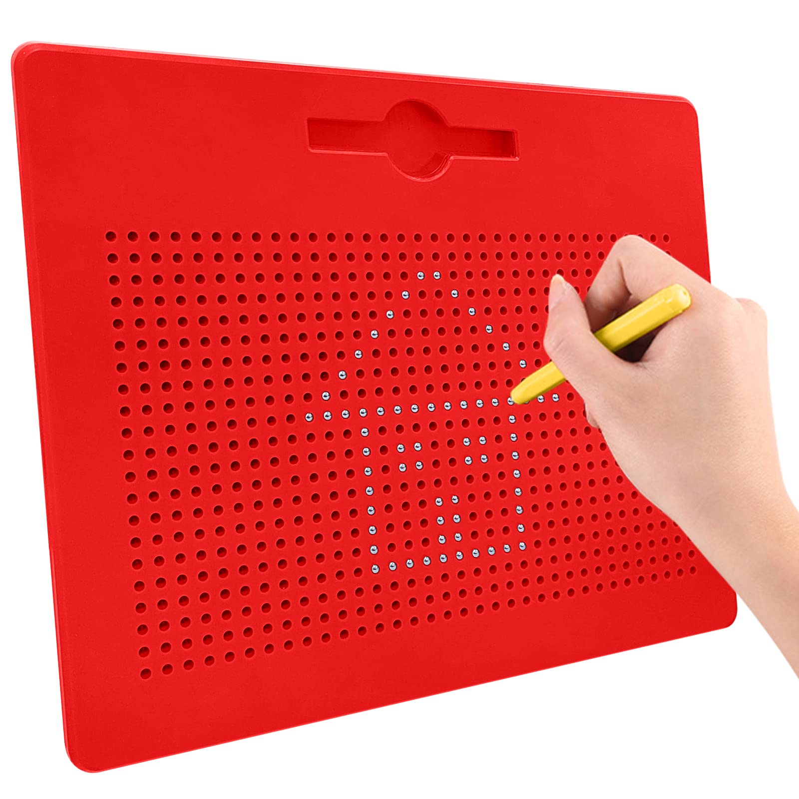 YATOSEEN Magnetic Drawing Board for Children, Drawing Board with Magnetic Balls and Pen, Kids Toy Drawing Gifts for Children Aged 3+, 315x255x12mm(Large, Red)