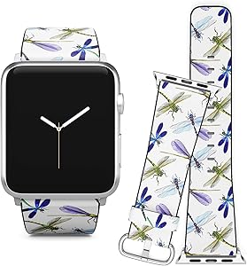 Compatible with Apple Watch (42/44 mm) Series 5, 4, 3, 2, 1 // Leather Replacement Bracelet Strap Wristband + Adapters // Exotic Dragonfly Wild Insect