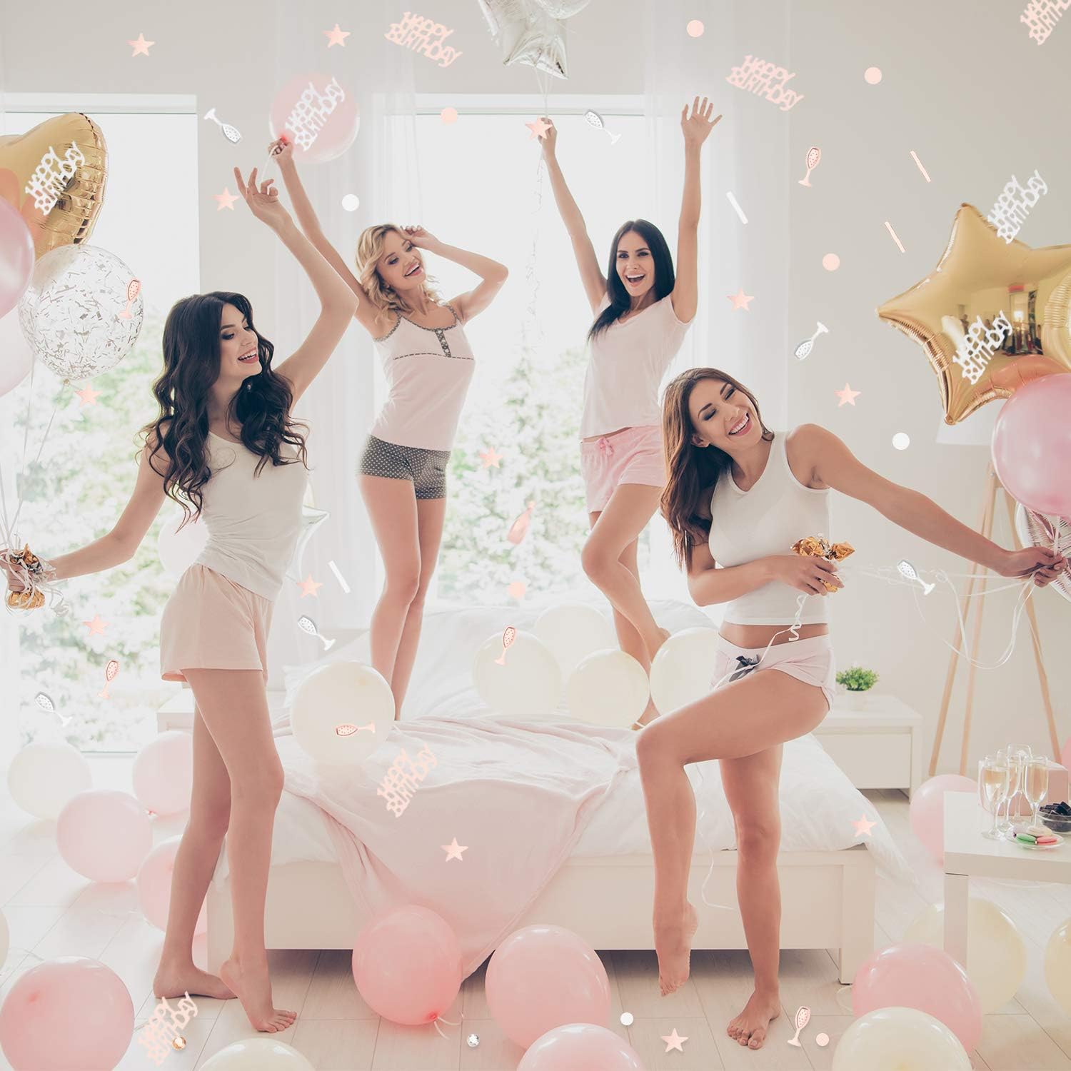 3000 Pieces Rose Gold Happy Birthday Twinkle Confetti Foil Stars Confetti Sequins Party Confetti Decoration for Birthday Wedding Baby Shower Nursery Party Supplies - Image 3