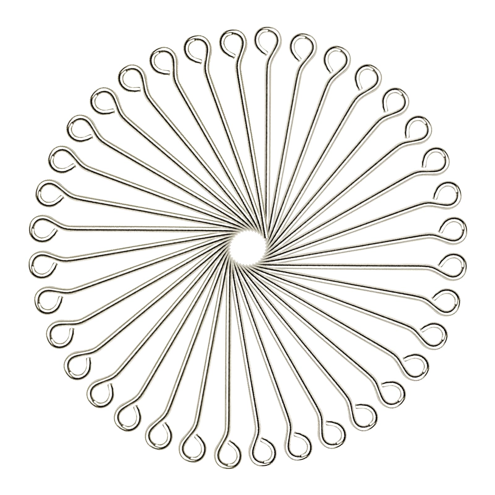 TOAOB 200 Pieces 24 mm Eye Pins Needles Stems Round Head Brass Silver for Accessories Jewellery Making Crafts