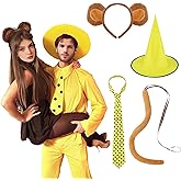 4PCS Funny Party Yellow Costume Accessories Set with Hat, Polka Dot Tie, Monkey Headband and Tail for Couple Halloween Role-Playing