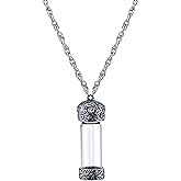 1928 Jewelry Women's Antiqued Pewter Crystal Glass Vial With Screw Cap Necklace 30"