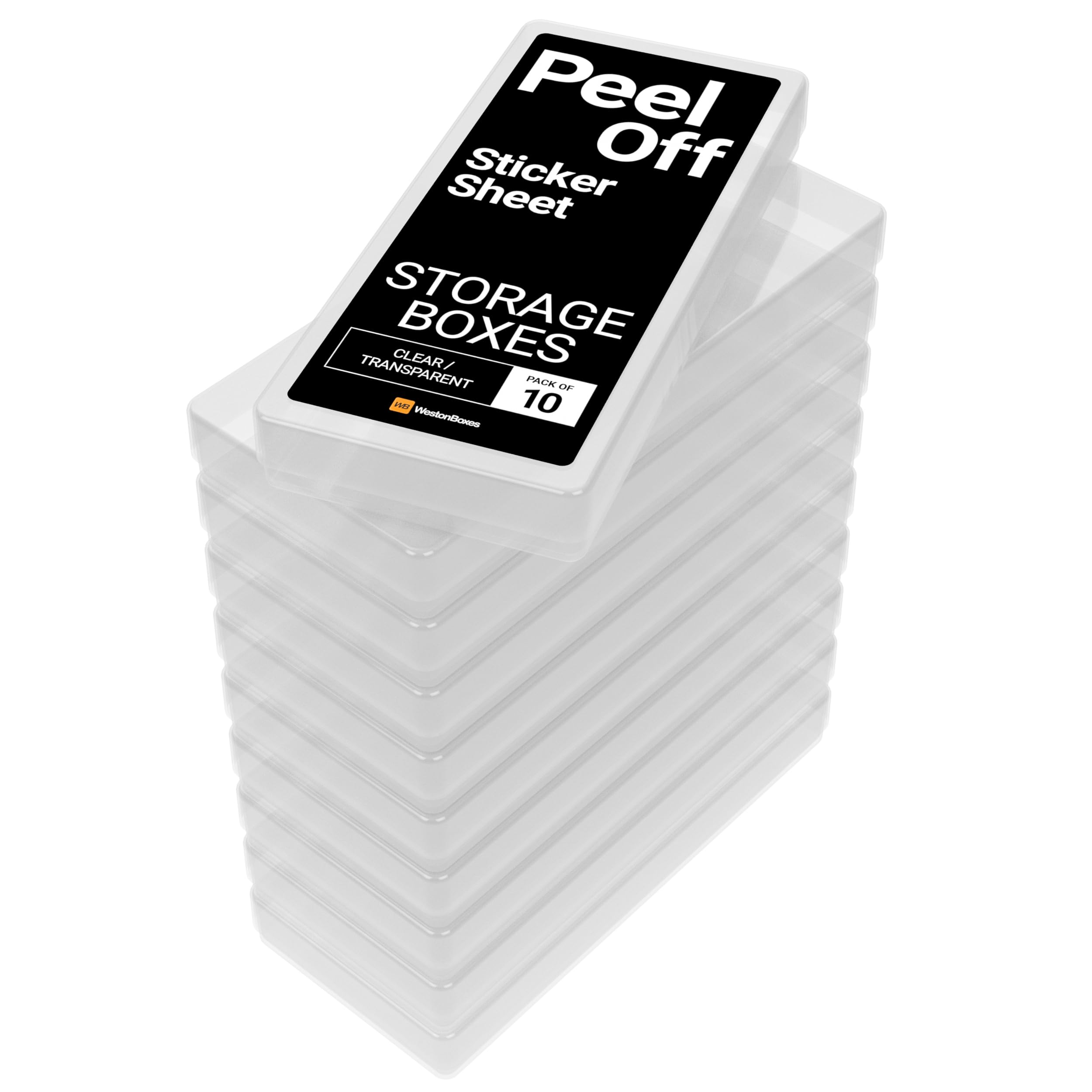 WestonBoxes - Plastic Peel Off Sticker Sheet Storage Box for arts, crafts, cardmaking and scrapbooking (Clear, Pack of 10)