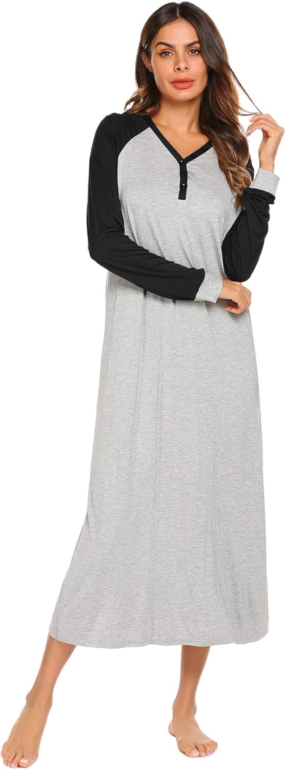 Ekouaer Sleep Shirt Women's Long Sleeve Sleepwear V-Neck Night Dress Nightgown Loungewear S-XXL at  Women’s Clothing store