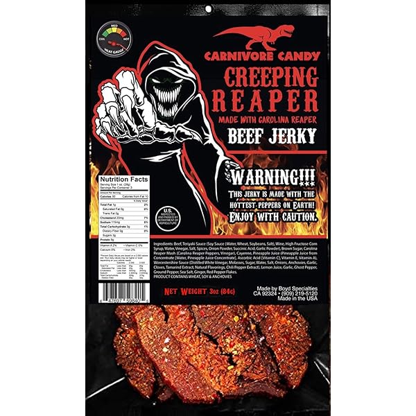 Amazon.com: Jurassic Jerky Creeping Reaper - Beef Jerky with amazing taste,  no preservatives, MSG-free, low sodium Ready to Go Food. Great protein  boost for the gym, office or on the go! (1)