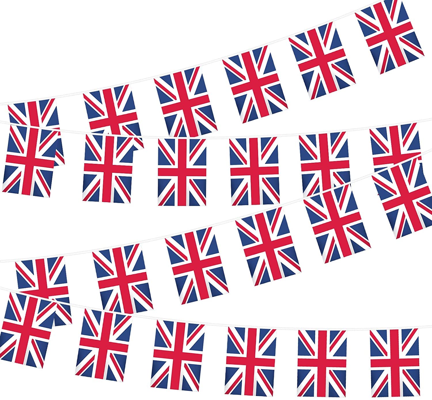 Union Jack Bunting,10M 30 PCS Reusable UK Garden Flag Banner, British Flag Jubilee Bunting for National Day Sports Events Pub BBQ Royal Outdoor Party Decorations for World Cup (Square, 14x21CM)