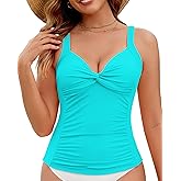 GRAPENT Tankini Tops for Women Swimwear Twisted Ruched Swimsuit Beach Vacation Modest Padded Bathing Suit Swim Top Only