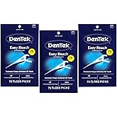 Dentek Floss Picks, Easy Reach for Complete Clean, 75 Count, Pack of 3 | Dental Flossers, Removes Plaque Between All Teeth, Reaches Back &amp; Front Teeth, Scrubbing Bristle Pick, Oral Hygiene, Mint