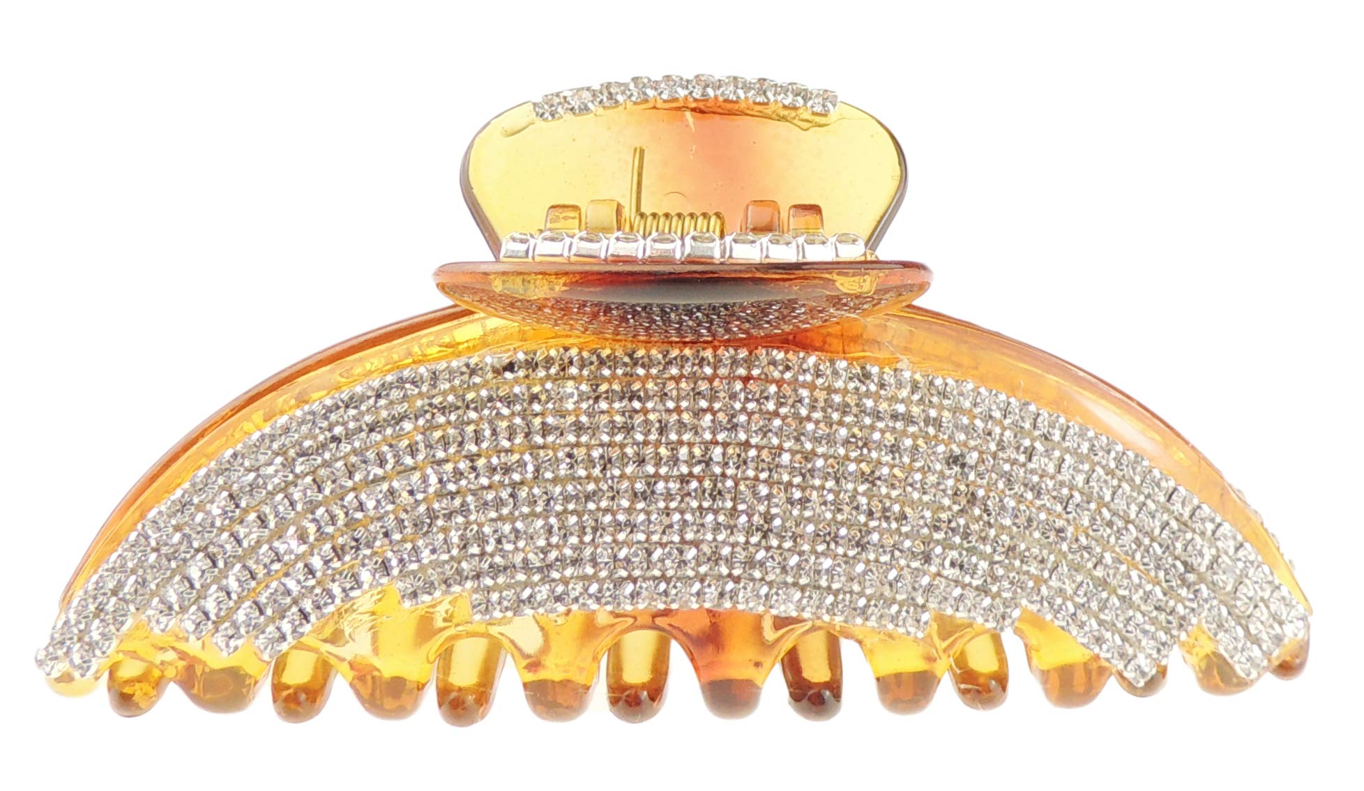 Extra Sparkly LARGE Women Girls Crystal Diamante Rhinestone Gems Bridal Wedding Evening Party Styling Thick Long Hair Accessories Butterfly Claw Jaw Clip Octopus Clamp Grip Curved Sunset (Brown)