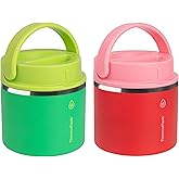 ThermoFlask 20 oz Double Wall Insulated Food Jar, 2-Pack, Raspberry + Candy Pink / Shamrock + Citron