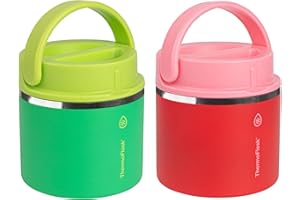 ThermoFlask 20 oz Double Wall Insulated Food Jar, 2-Pack, Raspberry + Candy Pink/Shamrock + Citron