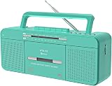 WISCENT Vintage Portable Cassette Player Boombox Bluetooth USB AM FM Teal