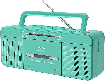 WISCENT Vintage Portable Cassette Player Boombox Bluetooth USB AM FM Teal