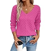 SHEWIN Womens Sweaters V Neck Long Sleeve Shirts Knit Hollow Out Crochet Sweater Fall Outfits for Women 2025