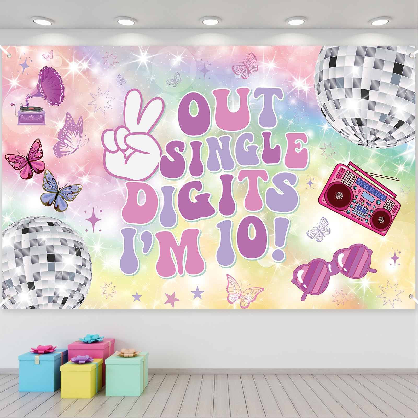Photo 1 of 10th Birthday Decorations Banner for Girls Peace Out Single Digits I'm 10 Backdrop Happy 10th Birthday Party Banner Backdrop 10-Year-Old Music Singer Birthday Photo Background for 10th Party Supplies