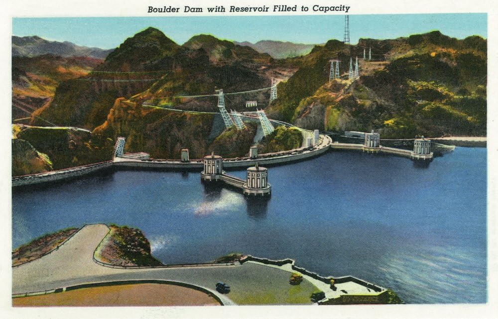 Hoover Dam, Nevada - Aerial View of the Dam Reservoir Filled to Capacity (16x24 Fine Art Giclee Gallery Print, Home Wall Decor Artwork Poster)