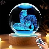 Shellvcase Wolf Gifts, 3.15in 3D Wolfs Figurine Crystal Ball Lamp with Remote Control, Wolf Decor for Bedroom, Birthday Christmas for Kids Mens Boys Women