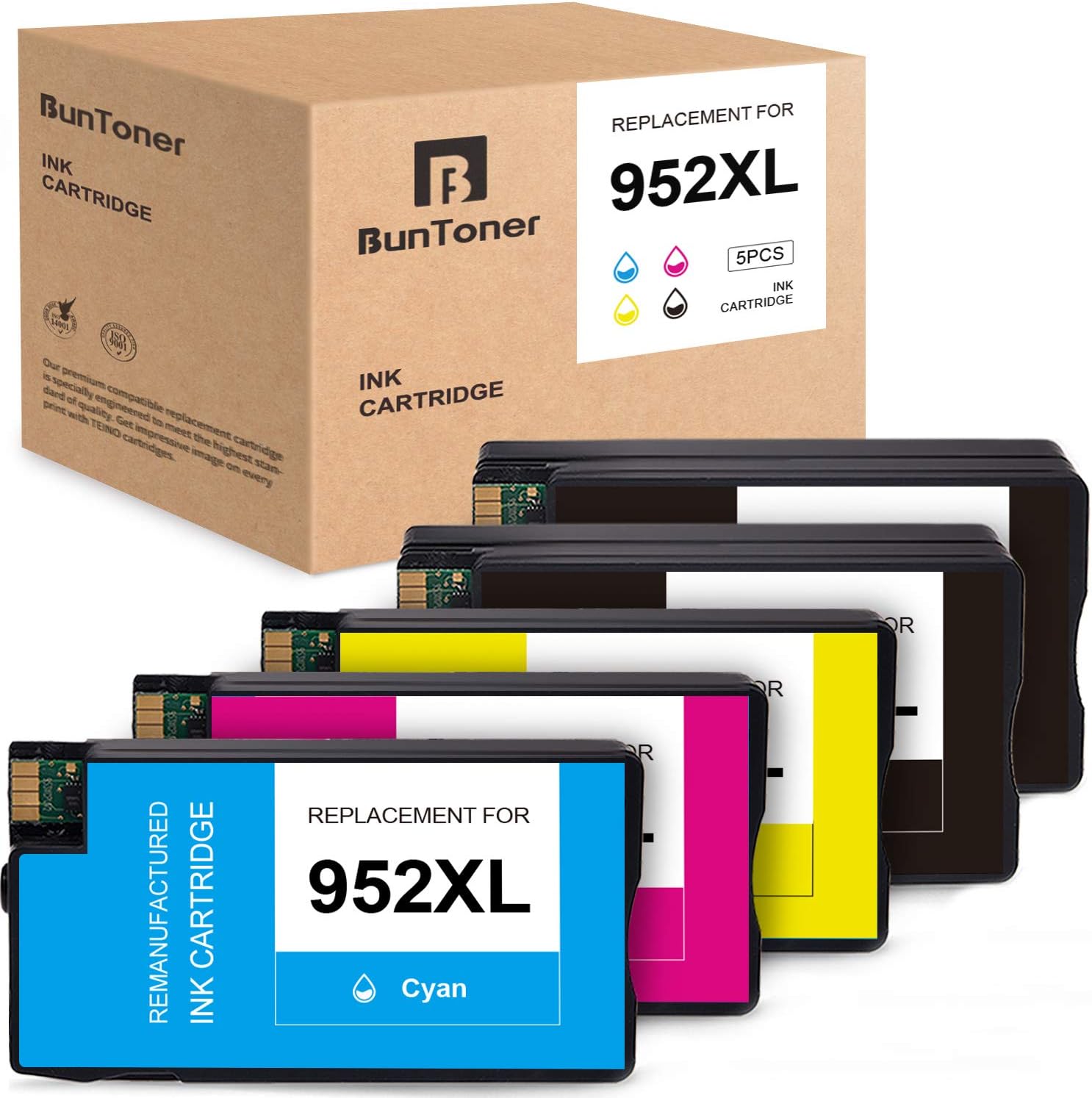 BUNTONER Remanufactured Ink Cartridges Replacement for HP 952 XL 952XL use with HP OfficeJet Pro 8720 8710 7740 8715 8702 8740 8210 (2 Black, 1 Cyan, 1 Magenta, 1 Yellow, 5-Pack)