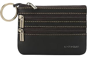 Jack&Chris Coin Purse Pouch for Men, Genuine Leather Coin Purse Zipper Pocket with Keychain Ring, Coin Bag for Men,JC301-Black