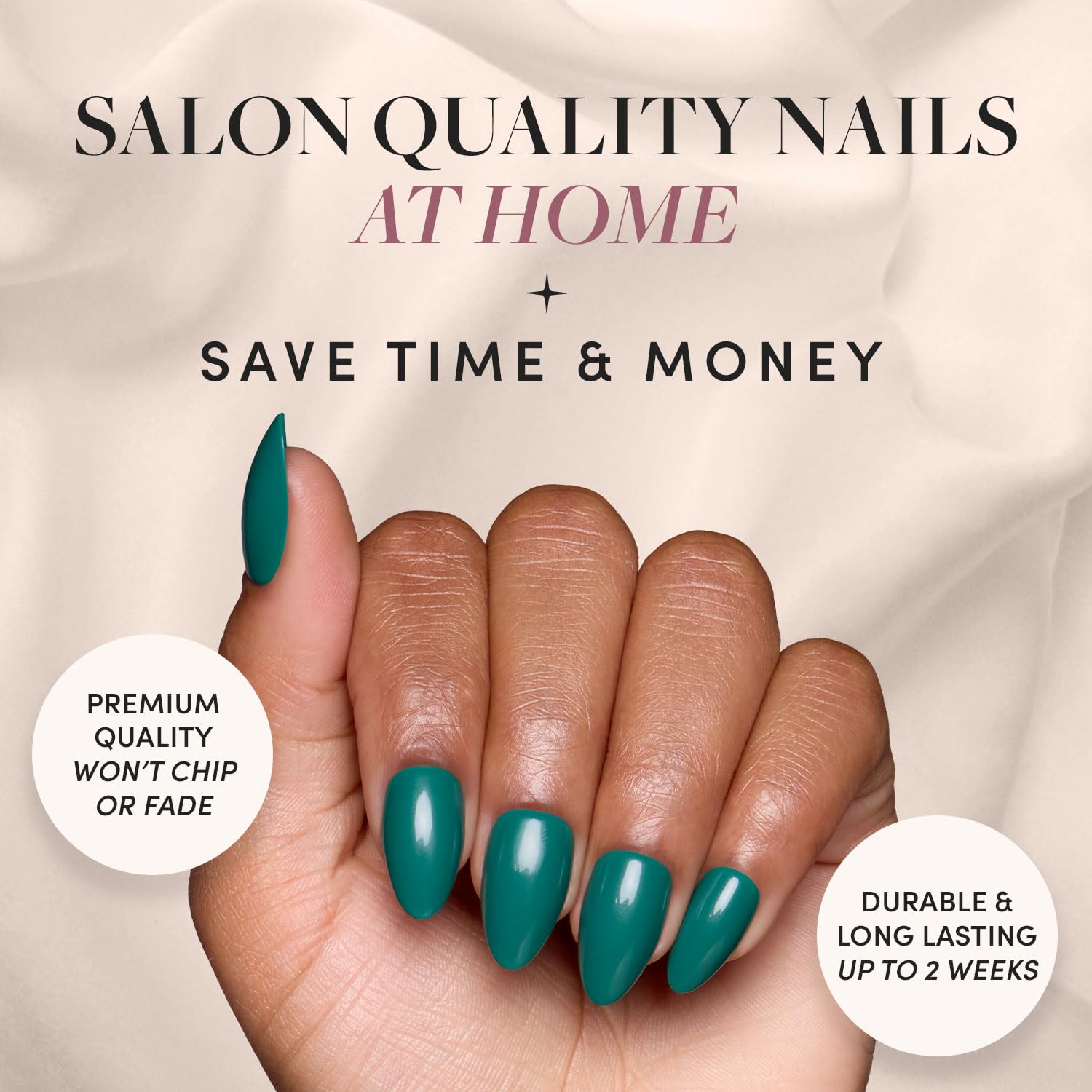 Glamnetic Press On Nails - Emerald Green | Opaque Cool Tone, Deep Emerald Green Short Almond Short Almond False Nails, Reusable Stick On Fake Nails with Glue | Salon Quality | 15 Sizes - 30 Nail Kit - Image 2