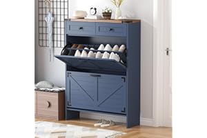 JMHDYG Shoe Cabinet with 2 Flip Drawers, Hidden Shoe Storage Cabinet with 2 Pull-out Drawers, Farmhouse Shoe Organizer for Entryway, Narrow Shoe Rack for Front Door Entrance, Blue, No Deodorizing Function