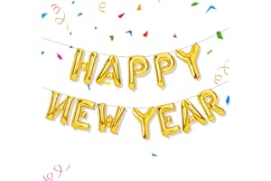 PSXUIE Gold Happy New Year Balloons, 16 Inch Happy New Years Eve Balloon, NYE Letter Foil Balloons Banner for 2026 Backdrop Eve Party Decorations Festival Anniversary Celebration Party Decor Supplies