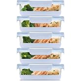 Ello Duraglass Refresh 3.4 Cup Meal Prep Containers, 10 Pc, Halogen Blue | Glass meal prep container set with silicone boots, airtight leakproof BPA-free lids, microwave, freezer &amp; dishwasher safe