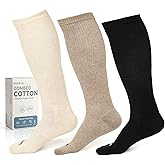 HAPIU Thick Cotton Compression Socks for Women Men 3 Pairs 20-30mmHg Flying Travel Pregnancy Nurses, Knee High Support Socks