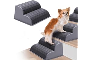 CiWiVOKi 2-Step Modular Dog Ramp - Portable Non-Slip Stairs for Small Dogs with High Support, Lightweight Plastic Pet Steps Fits Staircase Indoor, Ideal for Elderly Injured Pets (9.5"D, 1-Pack, Grey)