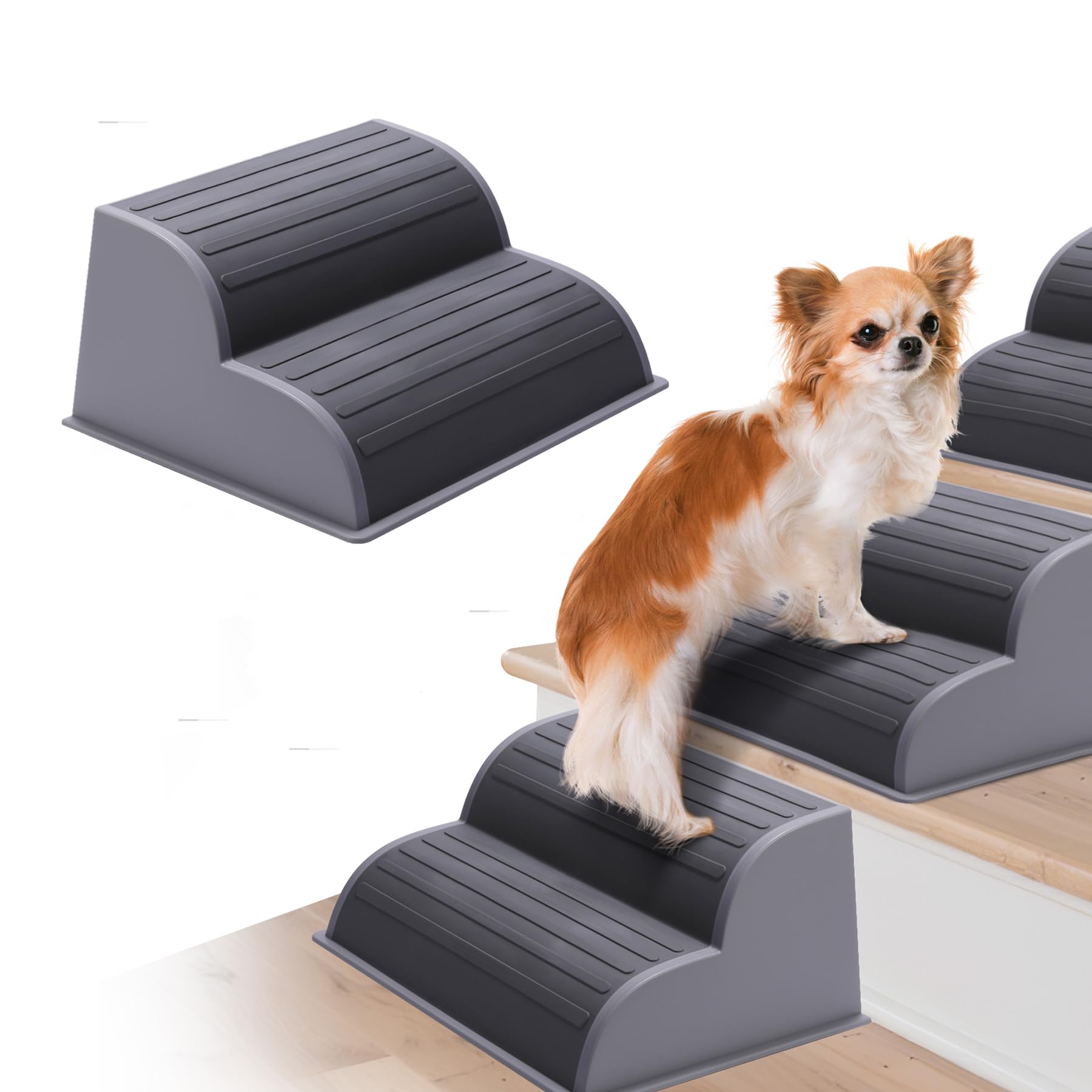 Photo 1 of CiWiVOKi 2-Step Modular Dog Ramp - Portable Non-Slip Stairs for Small Dogs with High Support, Lightweight Plastic Pet Steps Fits Staircase Indoor, Ideal for Elderly Injured Pets (9.5"D, 1-Pack, Grey)