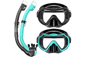 Vmkfuler Snorkeling Gear for Adults, Snorkel Mask Set 180° Panoramic View Snorkel Gear, 100% Food-Grade Silicone Anti-Fog Anti-Leak Dry Top Diving Mask for Snorkeling Swimming Scuba Diving
