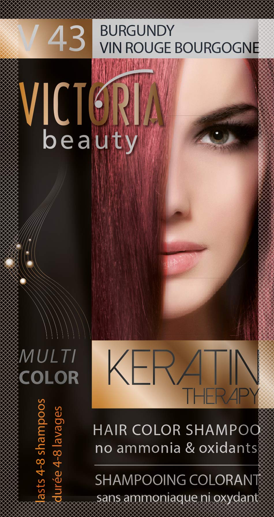 Victoria Beauty Keratin Therapy Hair Colour Shampoo – Temporary Hair Dye, Lasts 4 – 8 washes, Ammonia and Oxidant-Free, Pack of 6x40 ml (Burgundy Red)