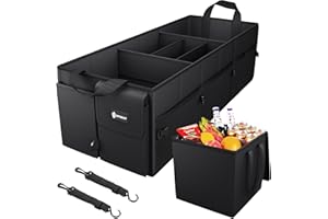 Sposuit Trunk Organizer with Insulated Leakproof Cooler Bag, Collapsible Car Storage Trunk Organizer with Removable Dividers & Adjustable Securing Straps, Large Trunk Organizer for Car SUV Van