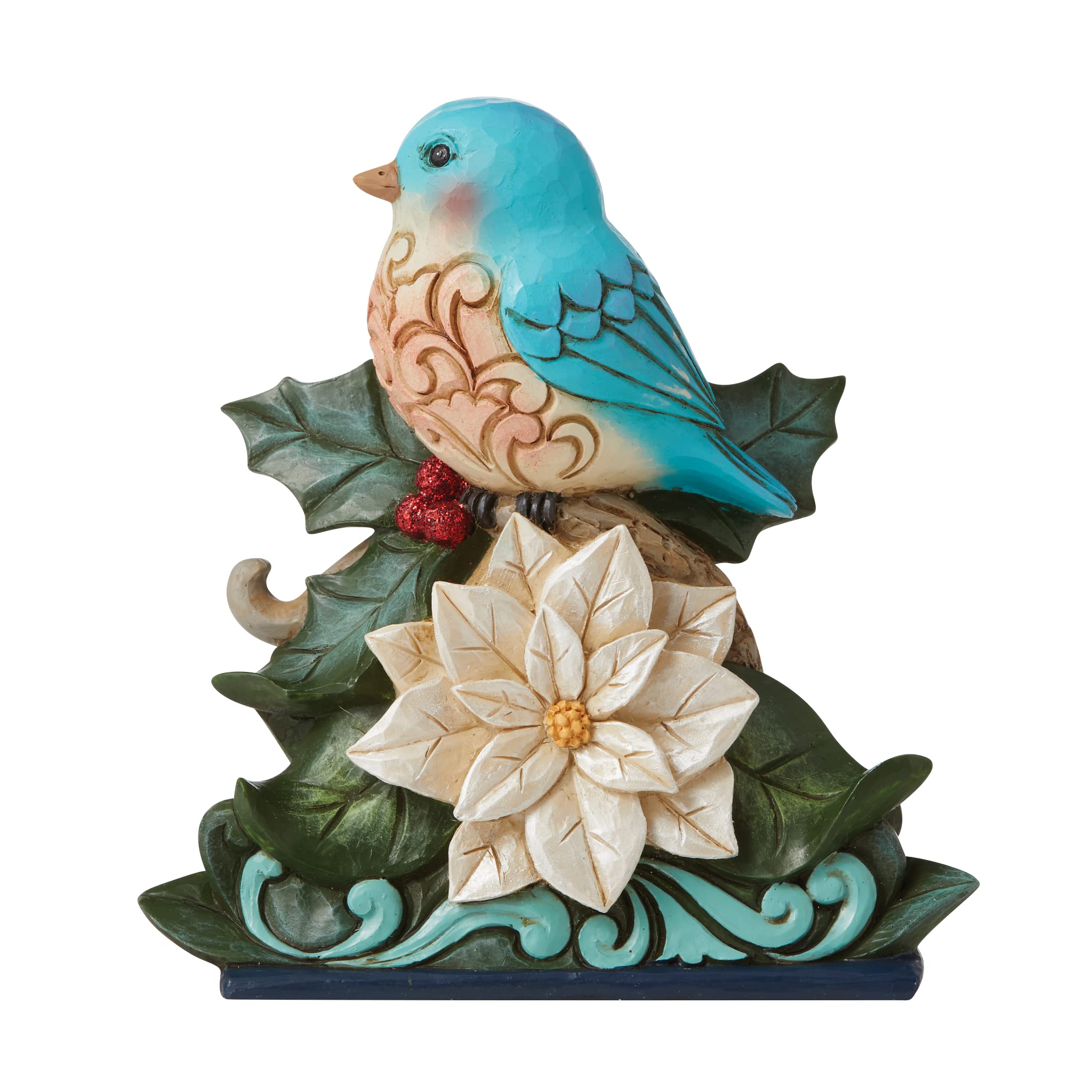 Enesco Jim Shore Wonderland Bluebird on White Poinsettia Figurine 6009484