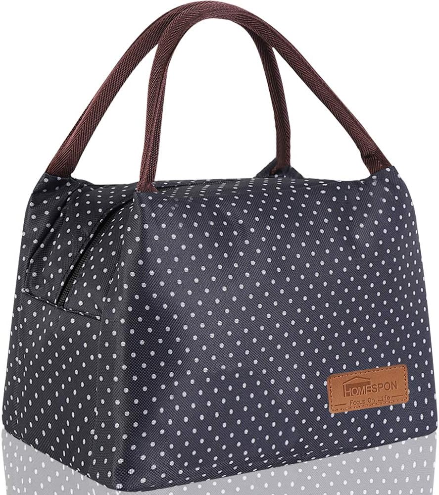 Homespon Lunch Bag Insulated Lunch Box Reusable Food Tote Large Handbag Leakproof Waterproof Keep Warm/Cool/Fresh for Adults,Children to Office,School,Picnic,dark blue-white point