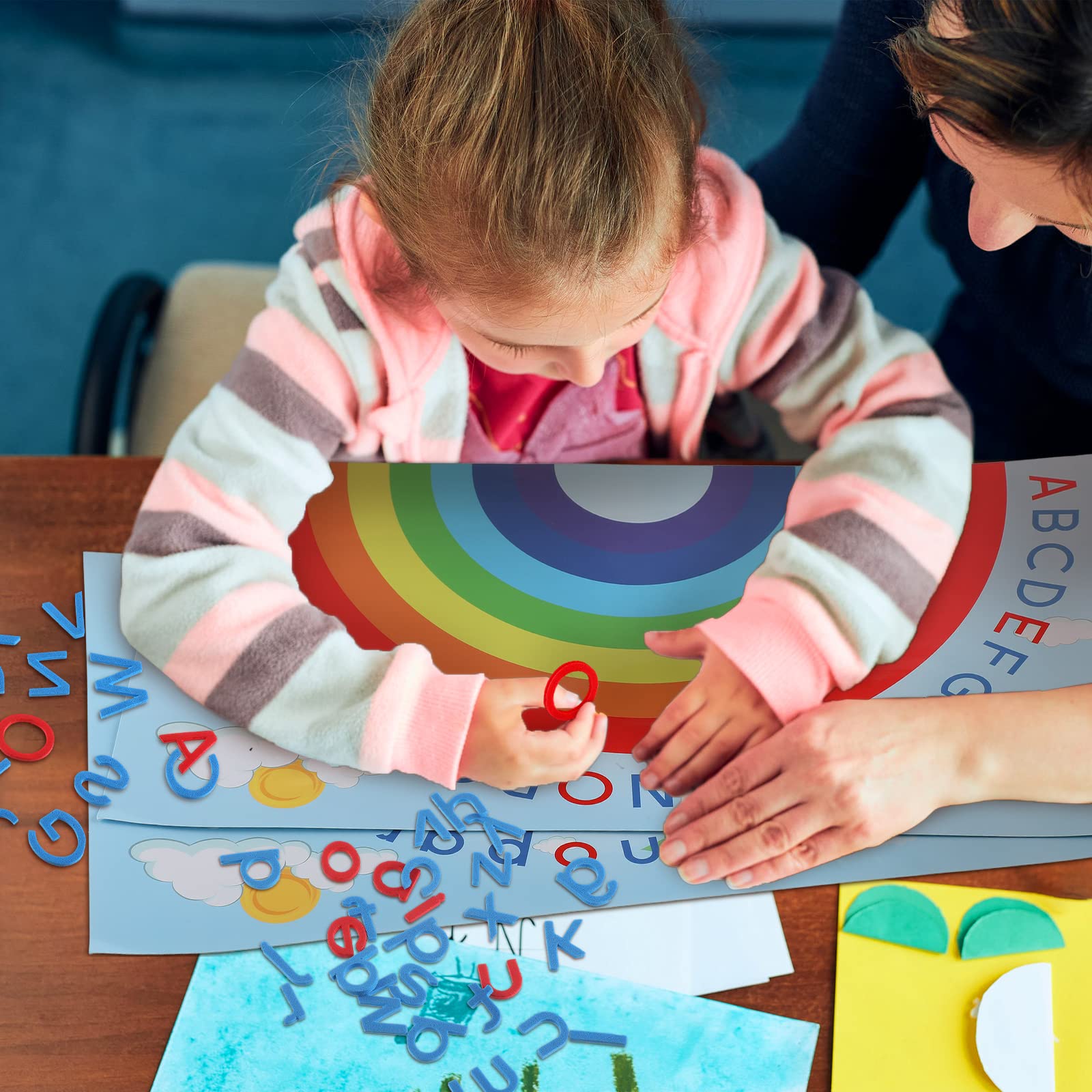 Geyee 6 Pcs Double Sided Rainbow Alphabet Arc Mats Colorful Foam Abc Letters and Arc Mats for Alphabet Recognition Activity Abc Learning Toys for Kindergarten Preschool Baby Toddlers Kids