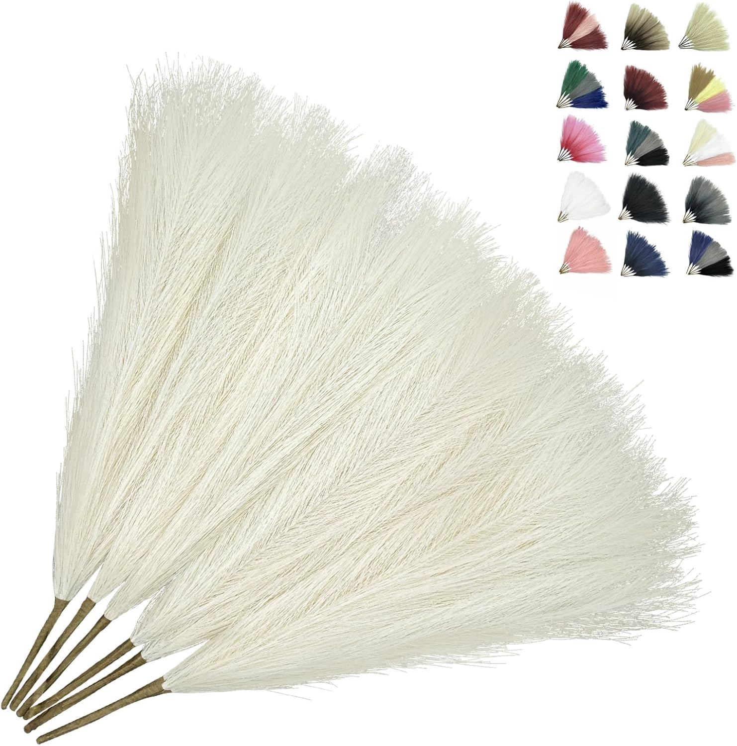 Dried & Preserved Flora - Pampas Grass Decor 17.8 Inch 6pcs, Artificial Pampas Grass Vase Filler Flower Arrangement Perfect Natural Bohemian Style for Home Wedding and Event Decoration (Beige)