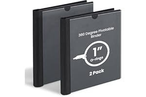Tashkummy 360° Pivotable 3 Ring Binder, Foldable Binders 1 inch 2 Pack, Thin Small Three Ring Binder Fits 8.5" x 11", for Home, School and Office Binders Supplies - Black